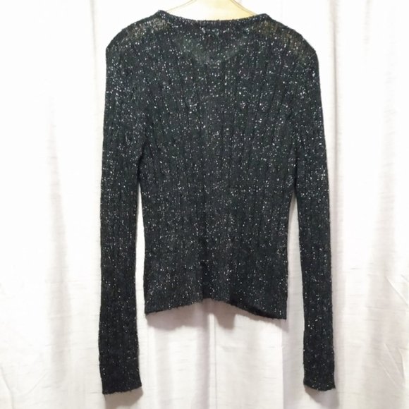 Carol Rose Black & Silver Cable Knit Sweater XL - Picture 2 of 8